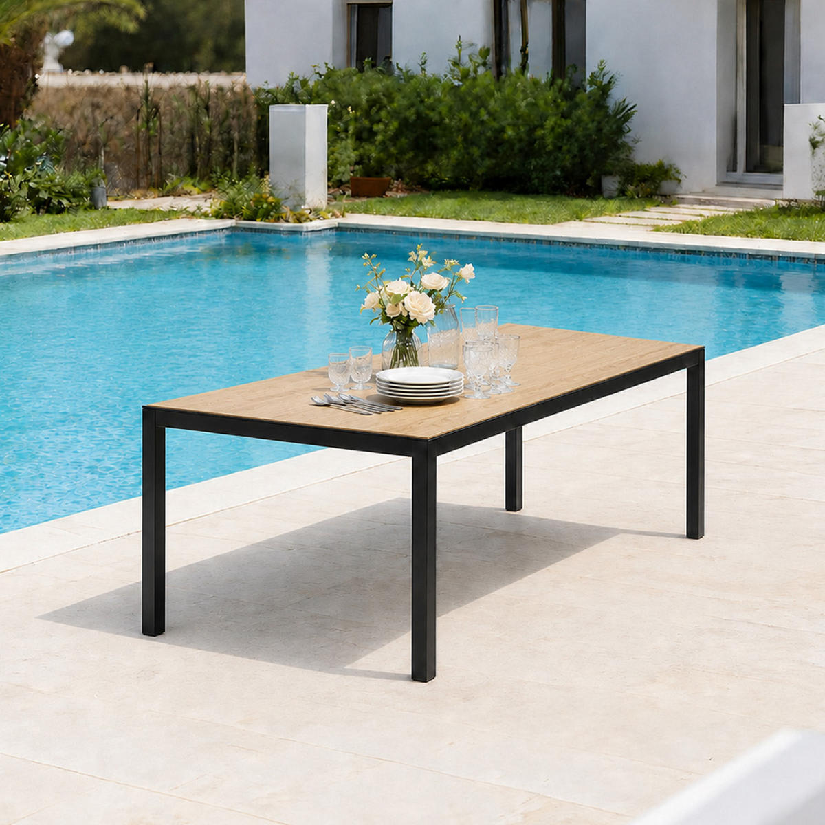 GARTENTISCH Brisbane Braun 10 Personen 240 cm Mit Gehärtetem Glas In Holzoptik - Braun, Metall (240/80/74cm) - Concept Usine