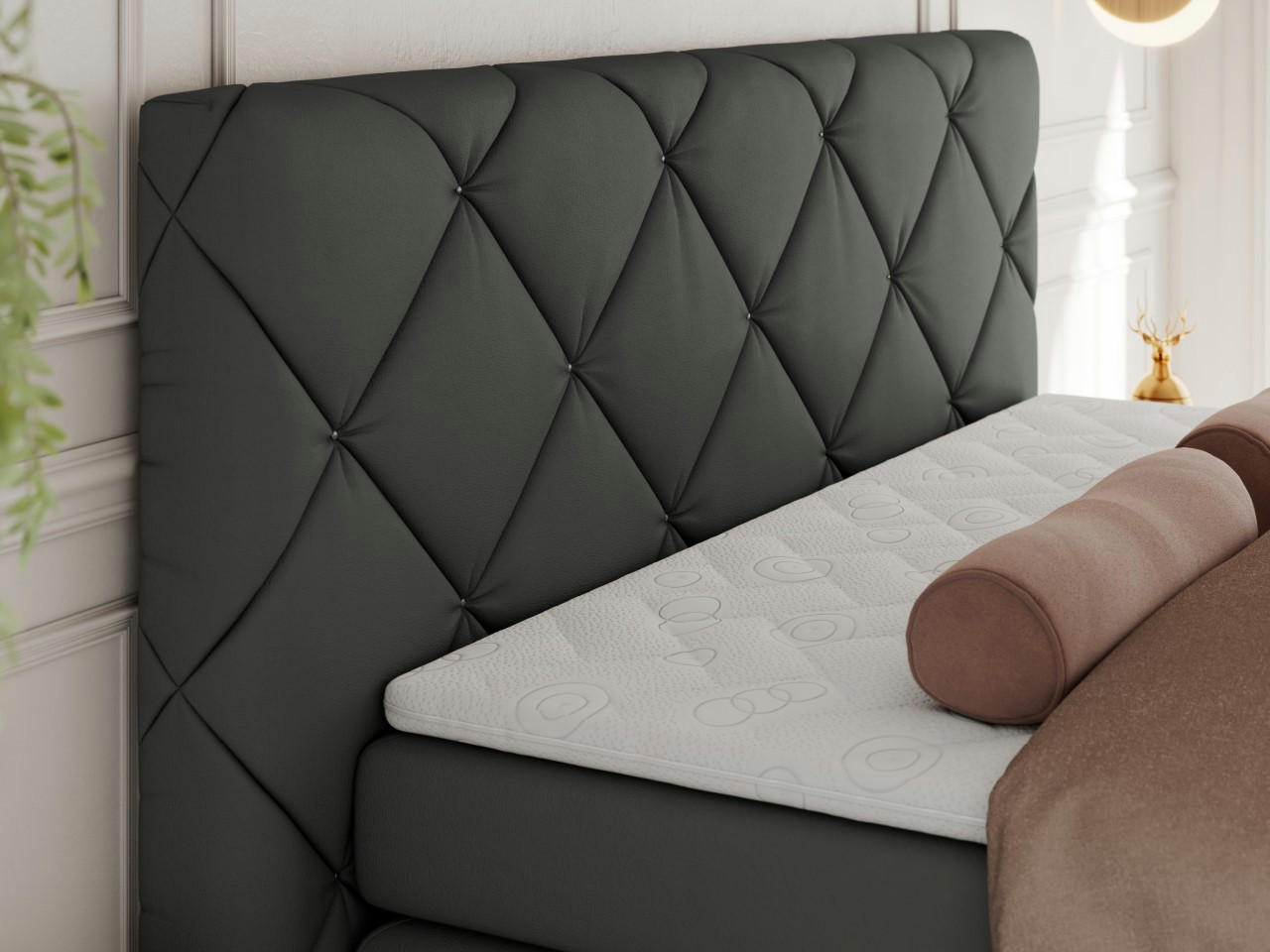 Thumbnail - Boxbett, Dunkelgrau, Textil, 2-Sitzer, H4, Rechteckig, 180x200 cm, Oeko-Tex®, Schlafzimmer, Betten, Boxspringbetten