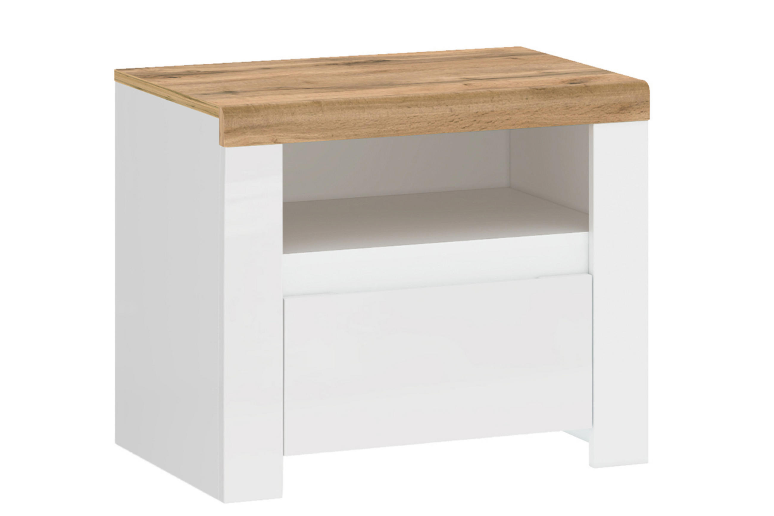 NACHTTISCH DAMINO mit Schublade, weiß - Eiche Wotan/Weiß, Holz (50/51/40cm) - KONSIMO®
