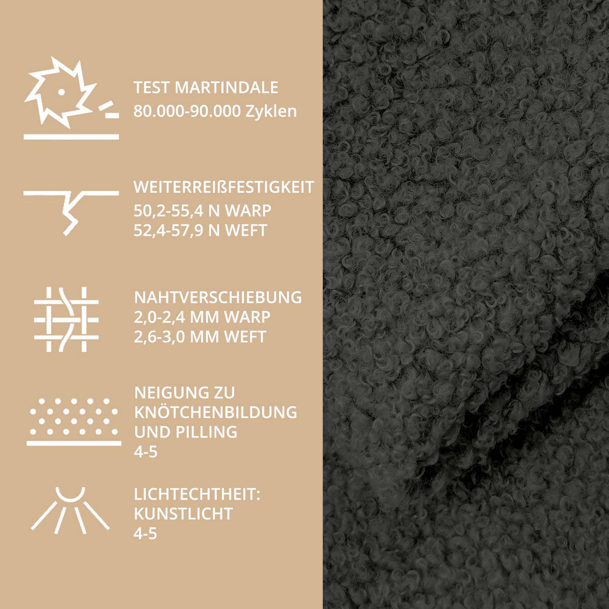 BOUCLESTOFF Quelle Dunkelgrau– 315 g/m², 140 cm breit, weich & robust, feuer- & UV-resistent - Schwarz, Textil (140/100cm) - Dreamroots