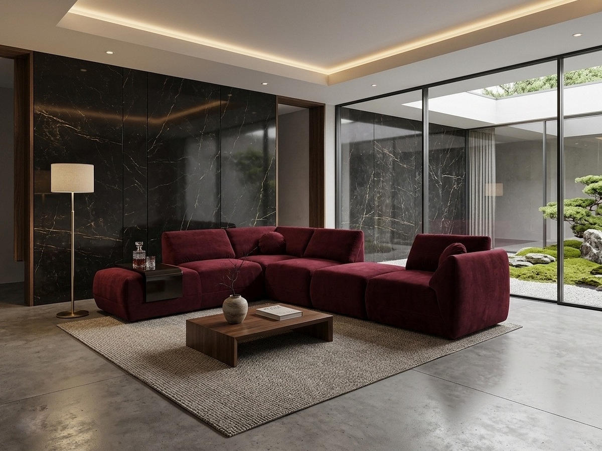 ECKSOFA Cordoba Modulares Links Bordeaux - Bordeaux, Textil (352/244cm) - KS Home Concept