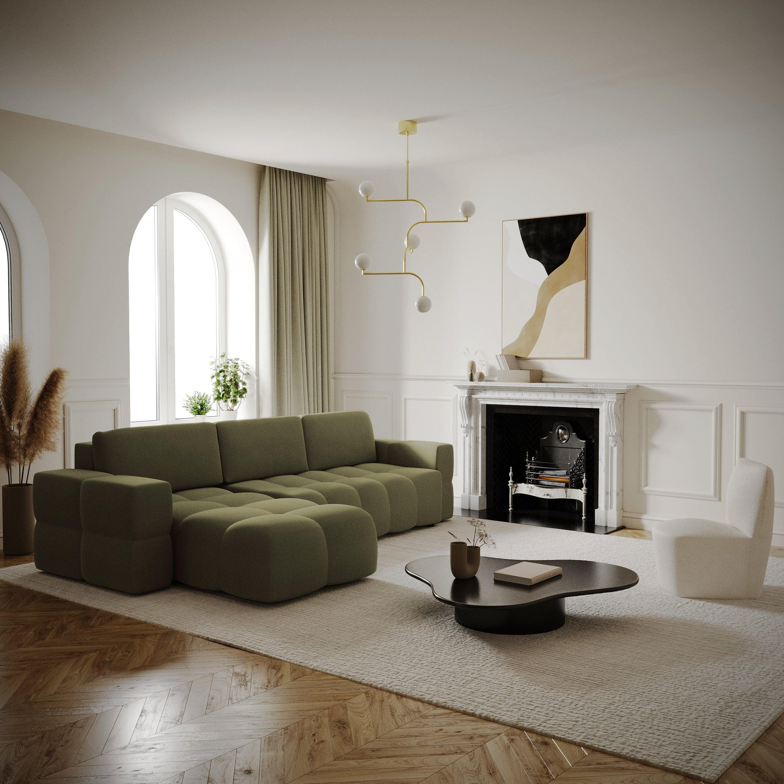 ECKSOFA LINKS Rastergewebe Olivgrün 286cm - Olivgrün, Textil (169/286cm) - Sia Home