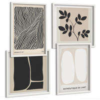 BILDER SET 4er Set - 50x50 cm & 40x60 cm Weißer Rahmen - Minimalistische Pflanzenmuster - Weiß, Kunststoff (50/50cm) - TULUP