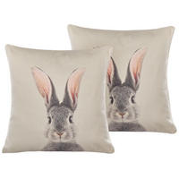 DEKOKISSEN 2er-Set Taupe 45/45 cm Quercus - Graubraun, Textil (45/45cm) - Beliani