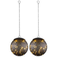 LED AUSSENLEUCHTE Grau Rauchoptik 2er Set - Grau, Kunststoff (15/15/50cm) - Globo Lighting