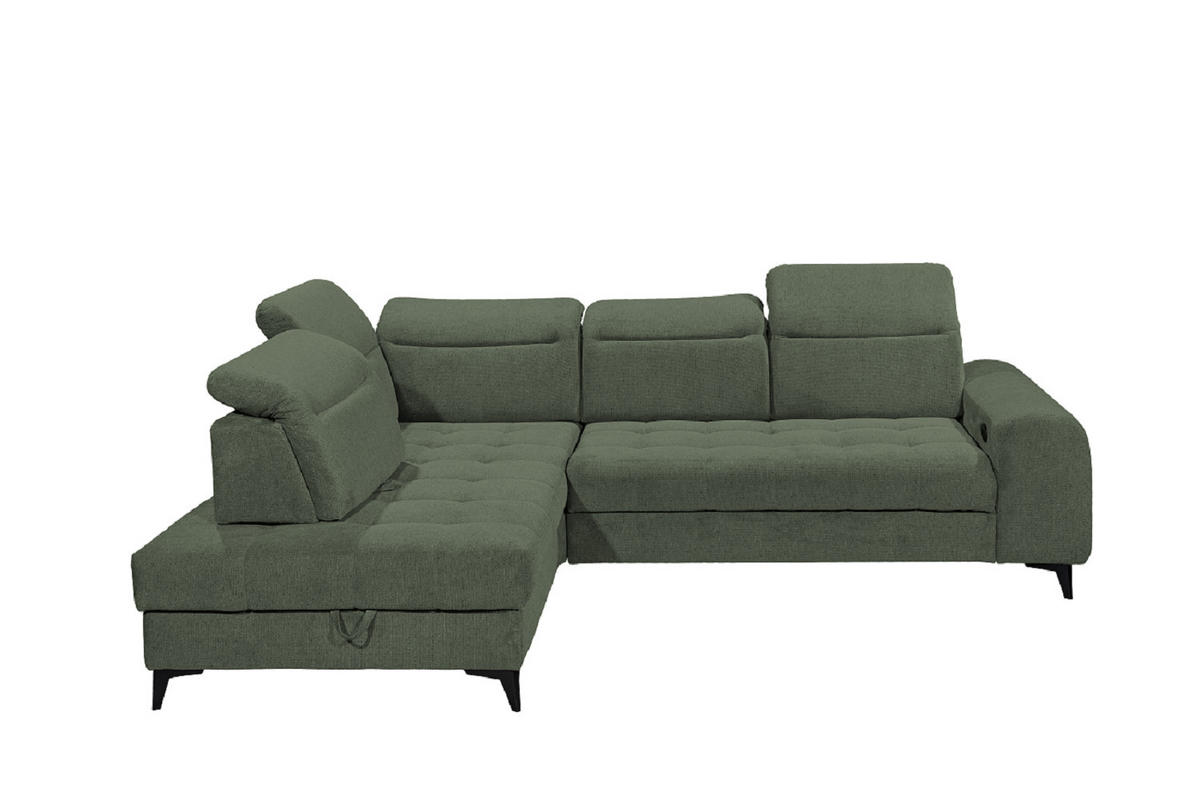 ECKSOFA mit elektrischer Sitztiefenverstellung - Grün, Kunststoff/Textil (282/200cm) - ed exciting design