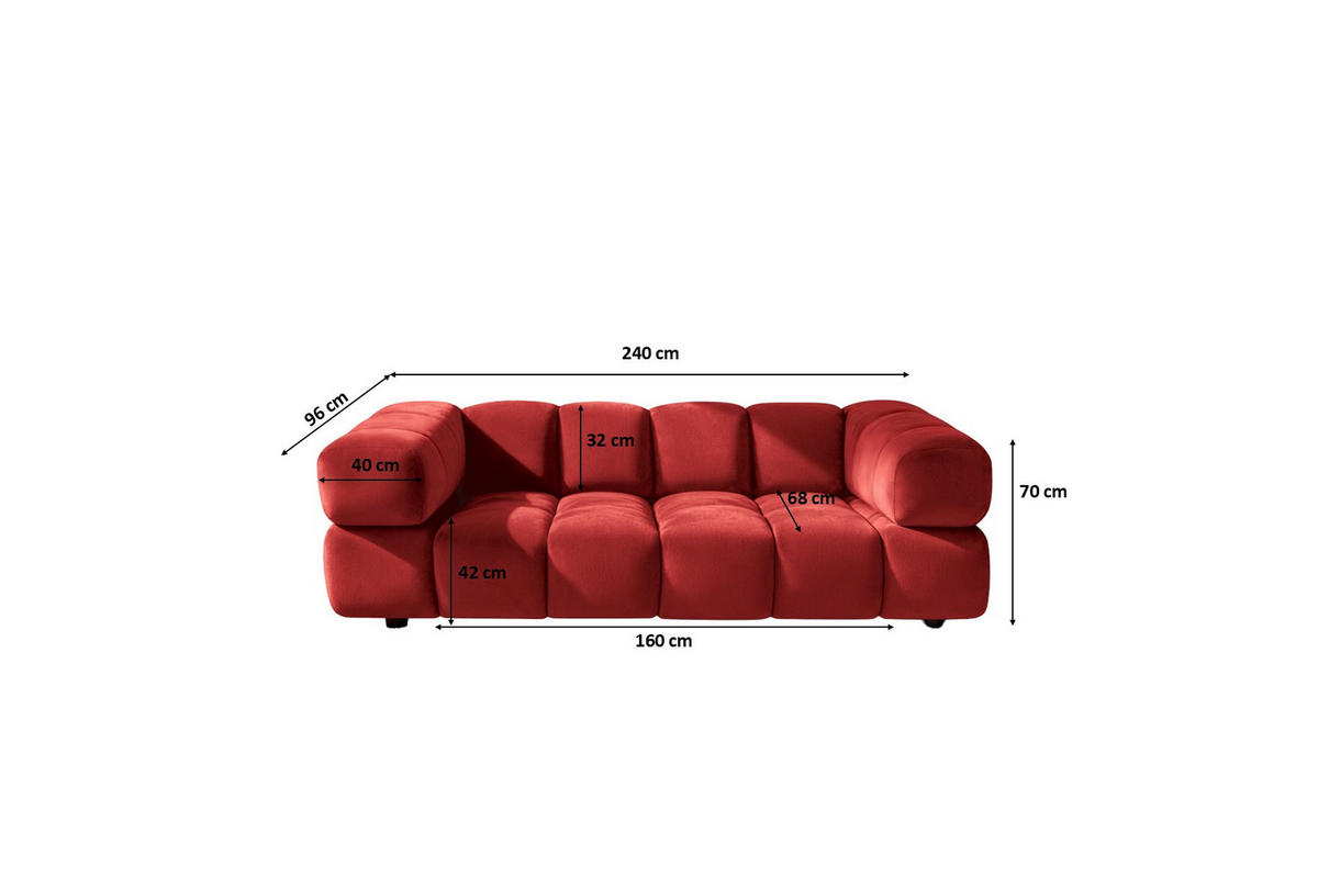 SOFA 3-Sitzer, Couch, Veloursstoff Bluvel, Rotwein, Averro - Weinrot, Holz (240/70/96cm) - Kaiser Möbel