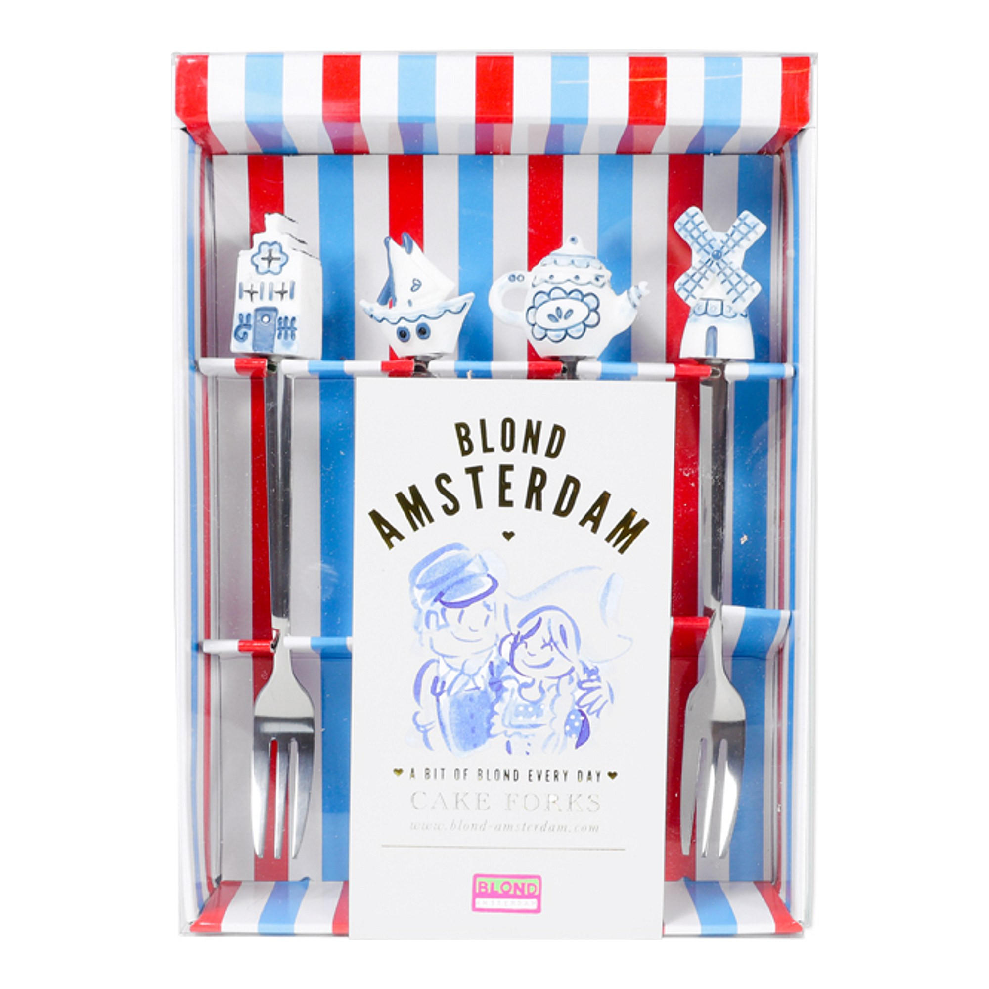 KUCHENGABEL 4er-Set Delfts Blond Streifen in Blau - 14 cm - Blau, Metall - Blond Amsterdam