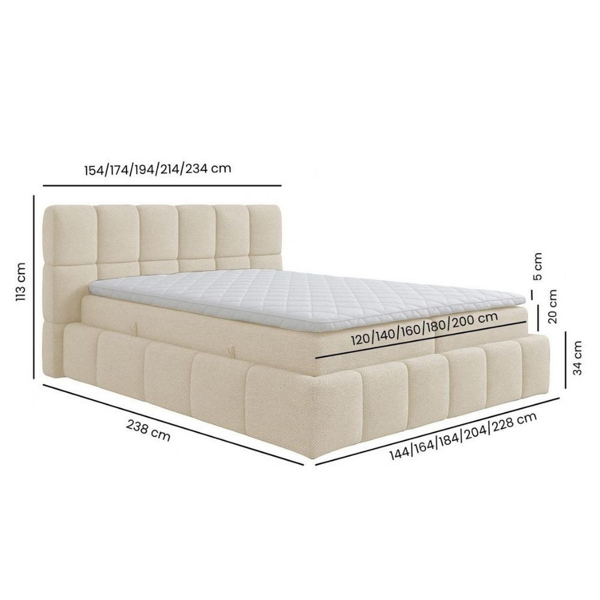 BOXBETT Anna mit Bonnelmatratze und Topper, 200x200, Beige - Beige, Holzwerkstoff/Kunststoff (200/200cm) - AN-Moebel 4u
