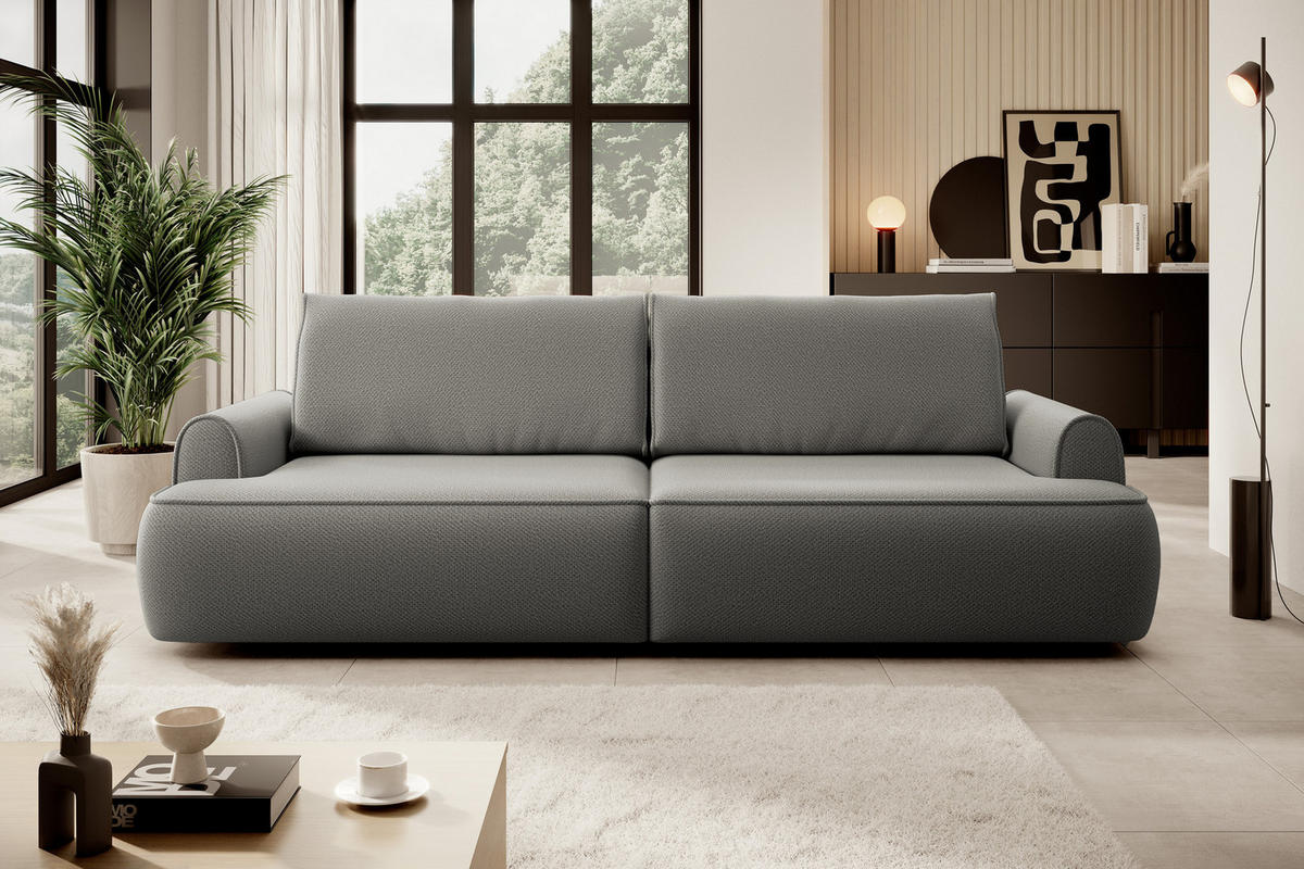 SCHLAFSOFA mit Bettkasten Mareno, 250 cm, Samt, Hellgrau - Hellgrau, Holz (250/82/102cm) - Emporius