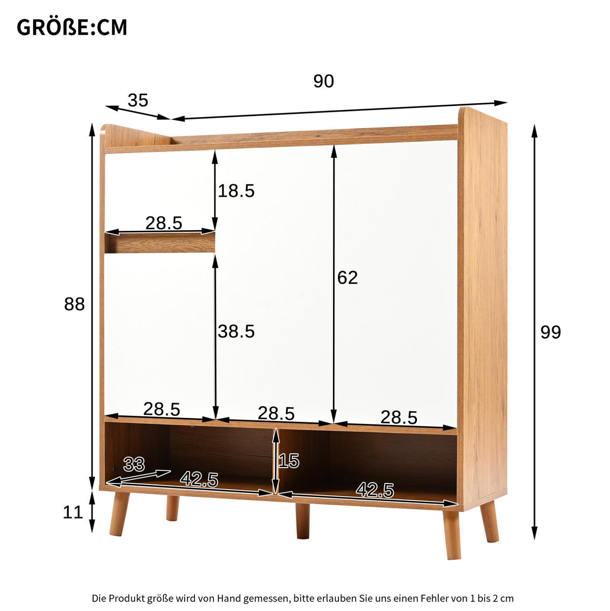SCHUHSCHRANK 90/99/35 cm Weiß/Natur aus Spanplatte mit verstellbaren Einlegeböden - Weiß, Holzwerkstoff (90/99/35cm) - OKMYHOME