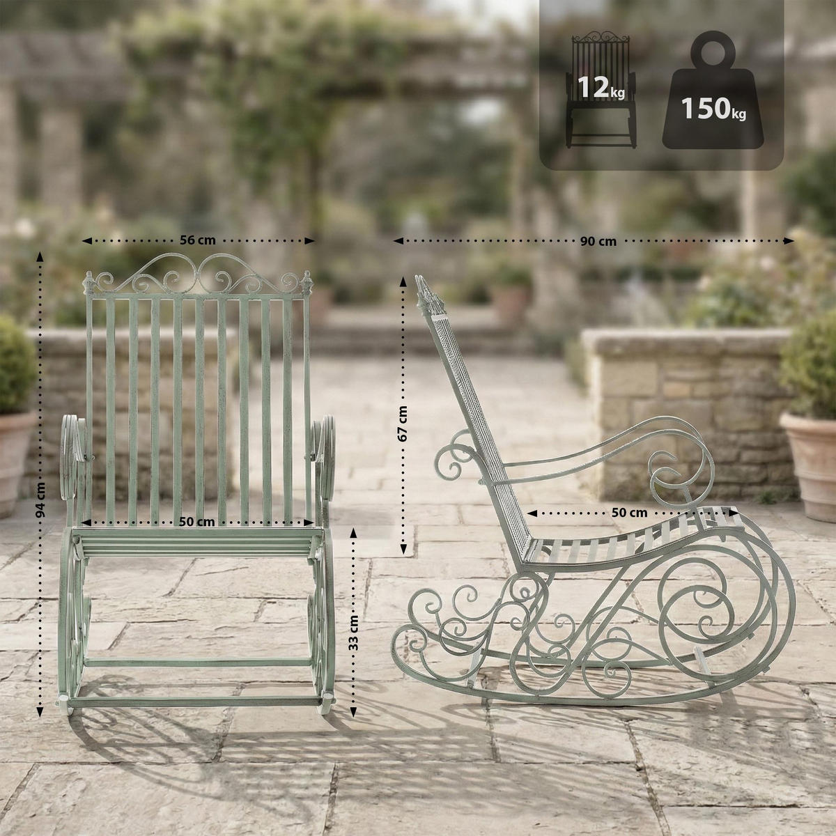 GARTENSCHAUKELSTUHL Metall Antik-Grün - Grün, Metall (56/94/90cm) - CLP