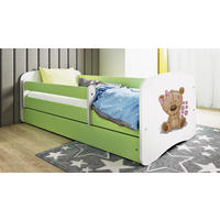 KINDERBETT Teddybär mit Blumen 80x160 cm mit Schublade, Rausfallschutz & Lattenrost, Grün - Grün, Holzwerkstoff (80/160cm) - RAUMHIRSCH FURNITURE