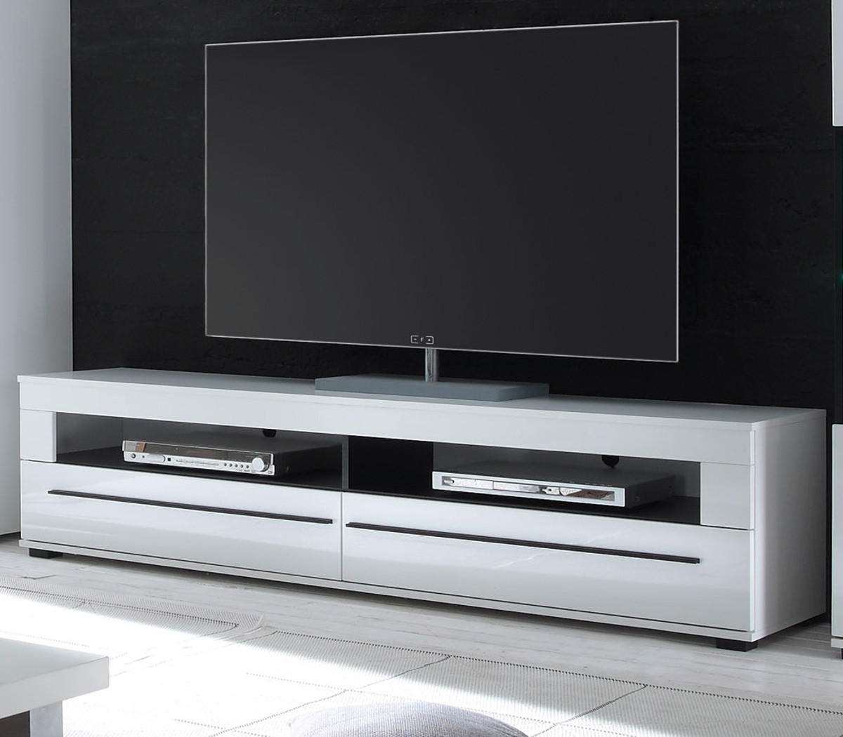 TV-LOWBOARD weiß Hochglanz 180 cm, TV Unterschrank mit Soft-Close - Weiß Hochglanz/Schwarz, Holzwerkstoff/Kunststoff (180/47/42cm) - Furn.Design