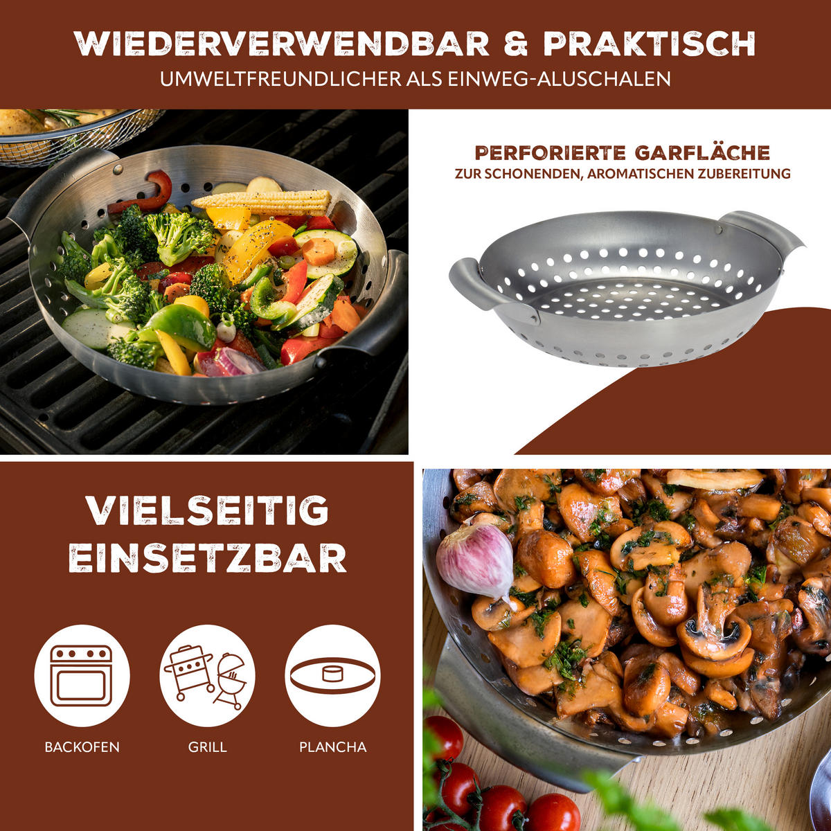 GRILLKORB, rund Edelstahl matt - Edelstahlfarben, Metall (22.5/27/6cm) - bremermann