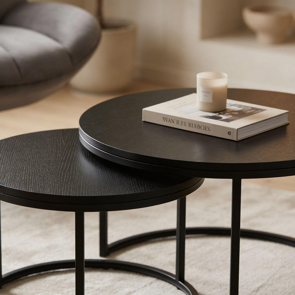 COUCHTISCHSET TOURS 2er Set schwarz/schwarz - Schwarz, Holzwerkstoff (80/80/45cm) - IDIMEX