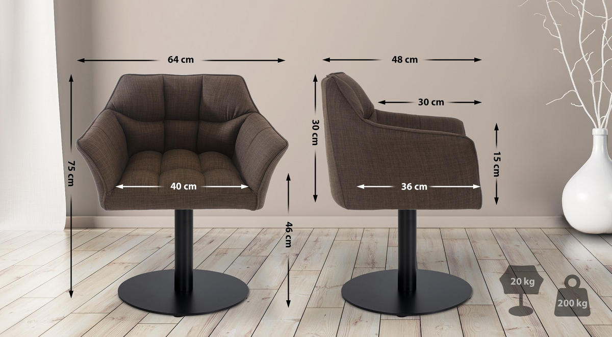 SESSEL Stoff braun - Schwarz/Braun, Textil/Metall (64/75/48cm) - CLP