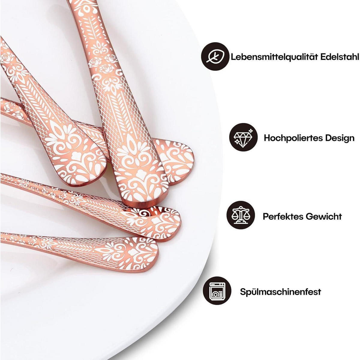 BESTECKSET 36-teilig Roségold für 6 Personen mit Blumenmuster - Rot, Metall