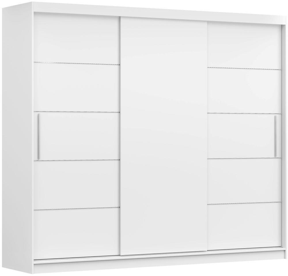 SCHWEBETÜRENSCHRANK ALBA ohne Spiegel Weiß, mit Profil LED 250cm - Alufarben/Weiß, Holzwerkstoff/Kunststoff (250/218/61cm) - imoebel24