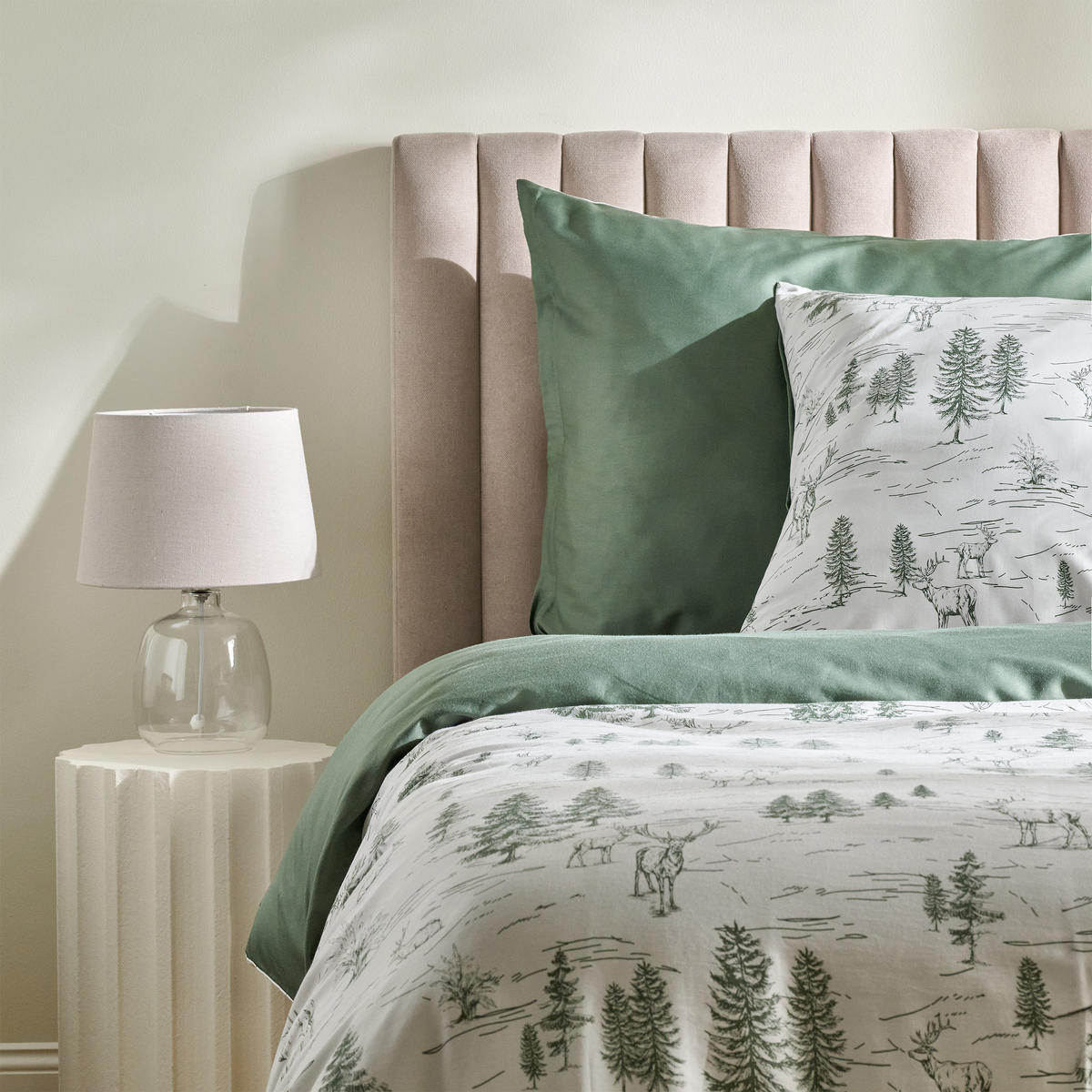 BETTWÄSCHE Satin ERDO, 160x200 cm, Ecru-Grün, Winter Weihnachten Bettbezug, Weihnachtsdeko, Christmas, Weihnachtsmotiv - Ecru, Textil (160/200cm) - home&you