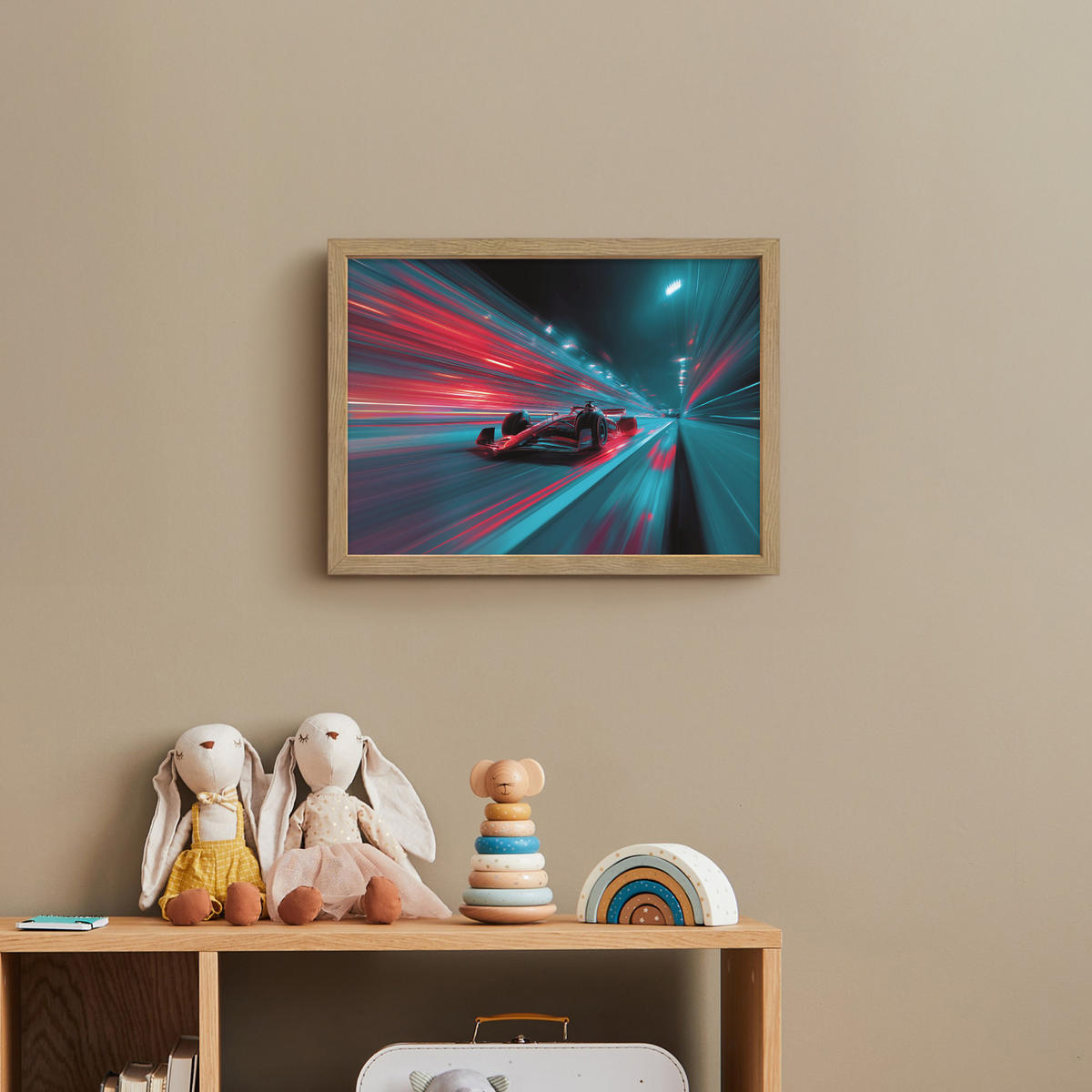DOBÍJECÍ NOČNÍ LAMPIČKA Závodní auto - Červená - Rychlost 40x30 cm - tyrkysová, kompozitní dřevo (8/40/30cm) - OnlyWow