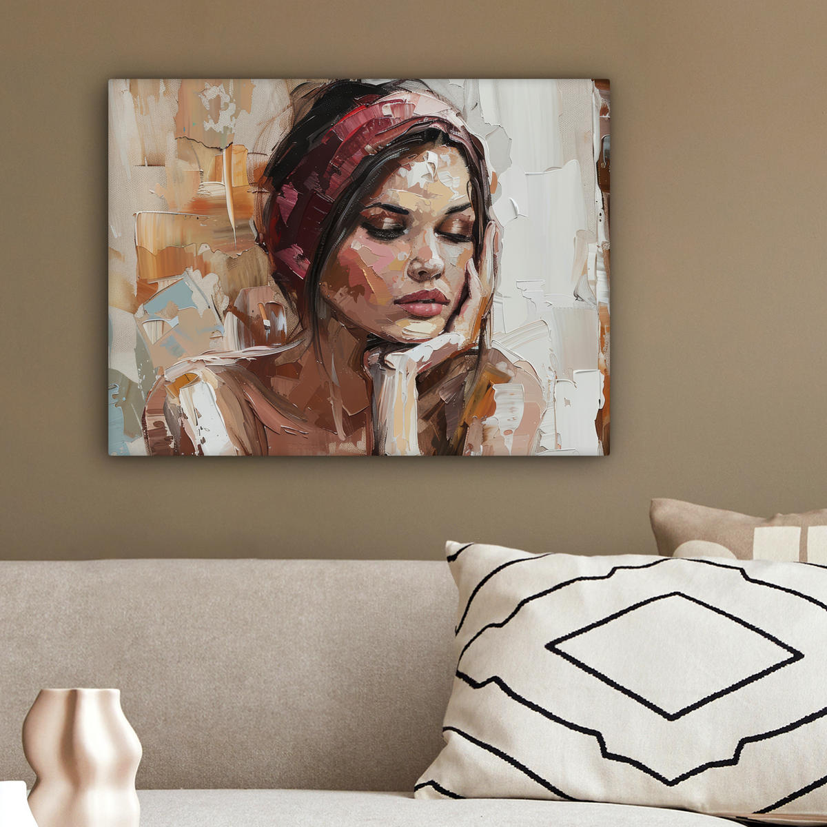 LEINWANDBILD Frau - Lackierung - Porträt - Modern 40x30 cm - Altrosa, Textil (40/30cm) - MuchoWow