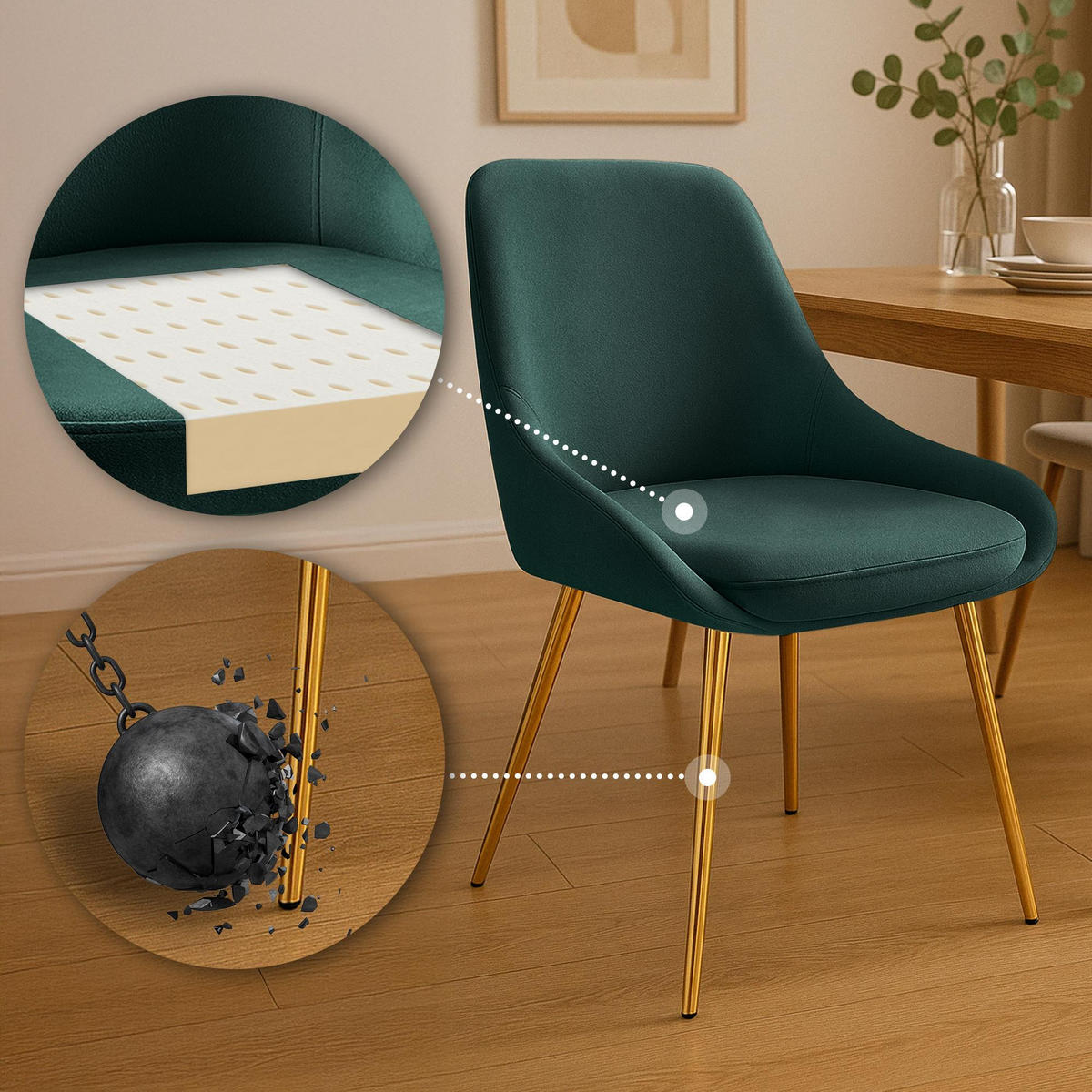 STUHL Samt Grün - Goldfarben/Grün, Textil (50/86/53cm) - CLP