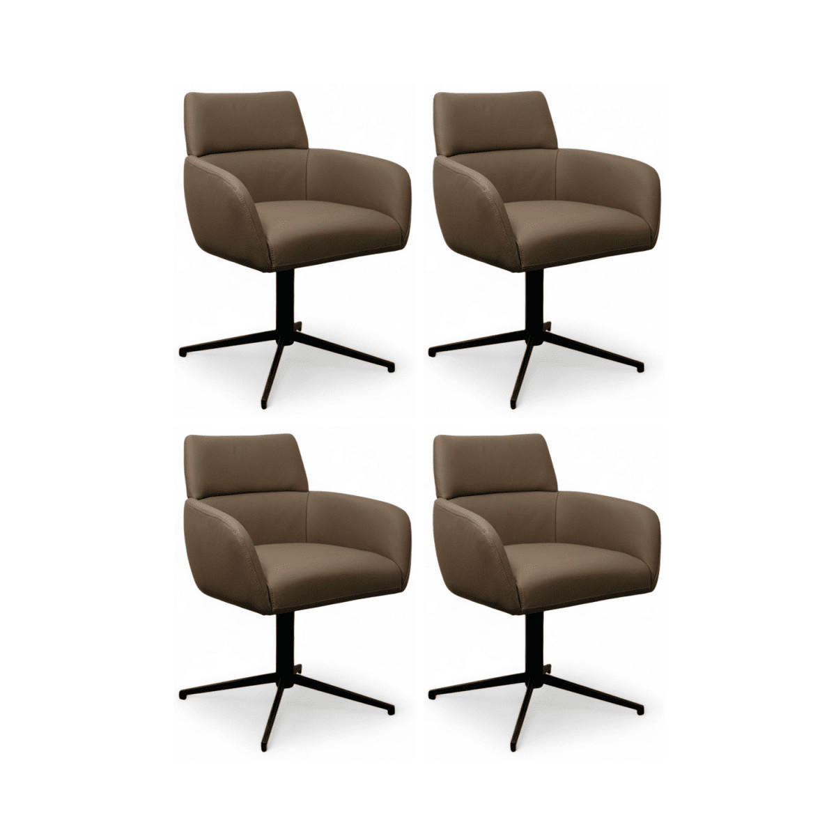STUHL-SET 4 Stück in Echtleder Taupe - Taupe/Schwarz, Leder/Metall (58/83/58cm) - Furnhouse