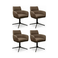 STUHL-SET 4 Stück in Echtleder Taupe - Taupe/Schwarz, Leder/Metall (58/83/58cm) - Furnhouse