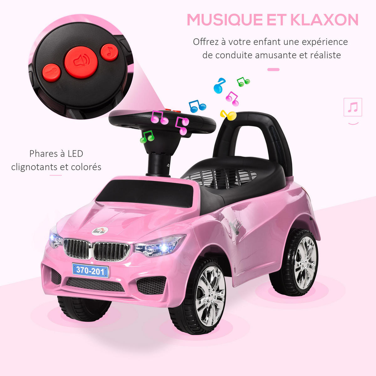 RUTSCHFAHRZEUG DE-16971 mit Hupe, Musik & Licht Rosa - Pink, Kunststoff (63.5/28/36cm) - ComfortXL