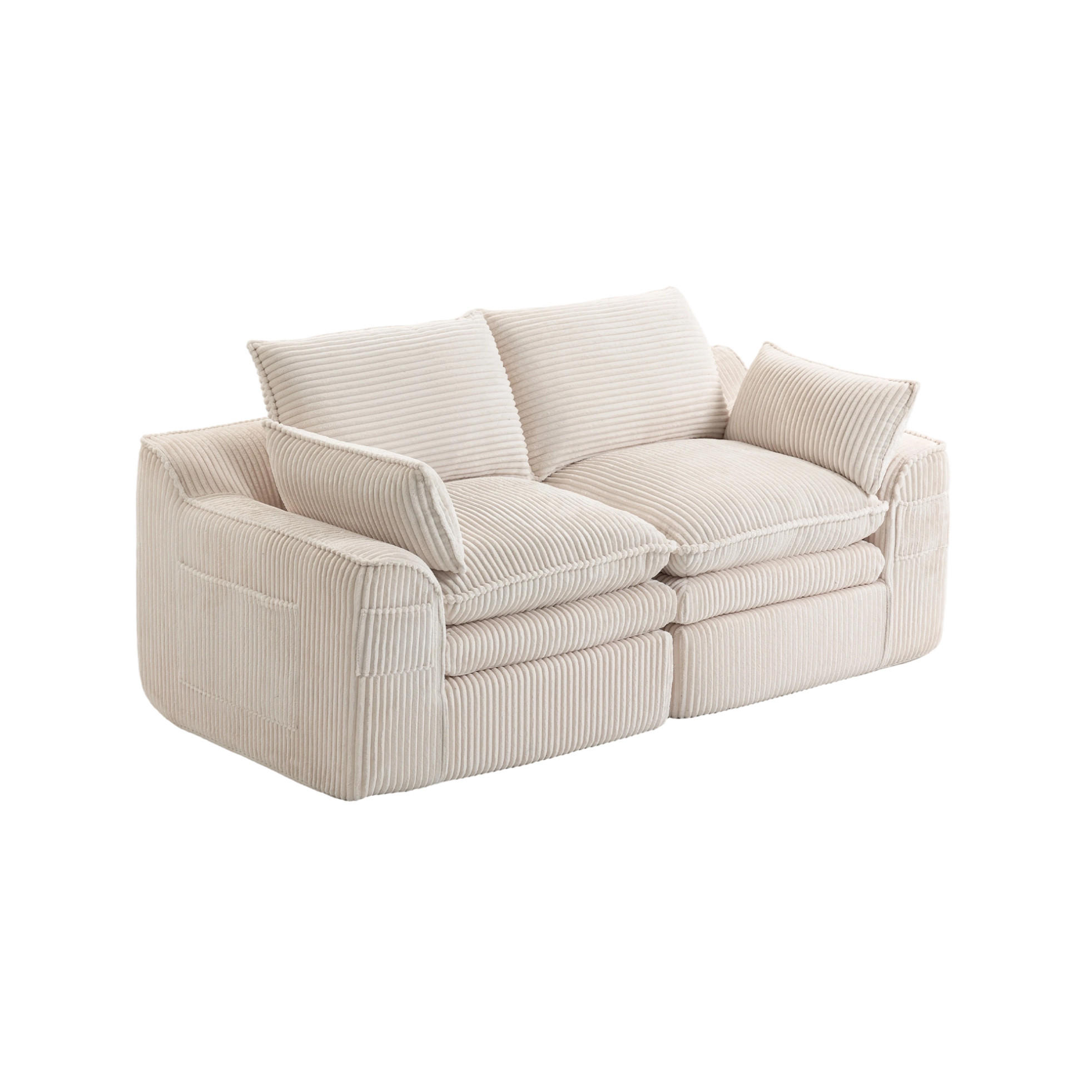 2-SITZER-SOFA aus Cord 191x94x85 cm Beige mit Seitentaschen, Kissen und Federkern - Beige, Textil (191/85/94cm) - Modfu