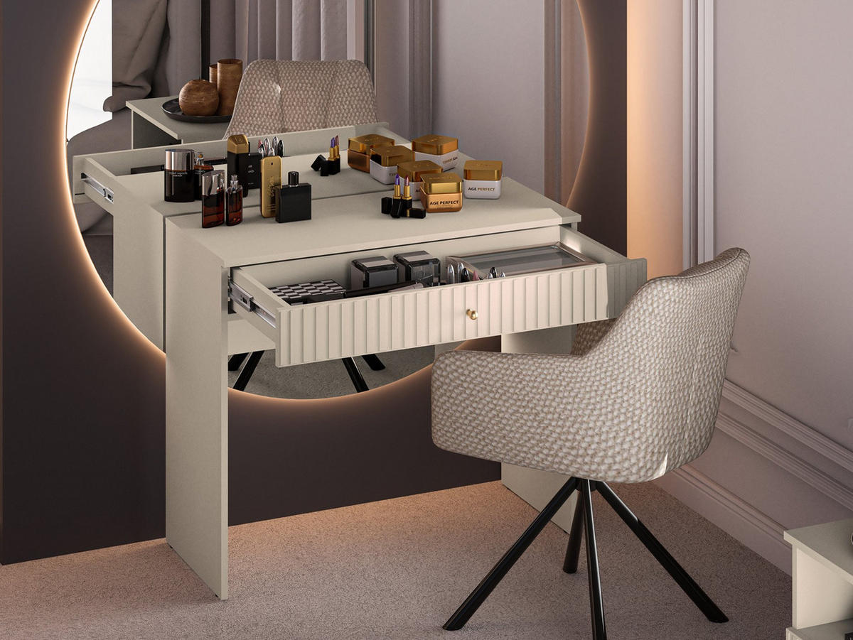 SCHMINKTISCH Caletto Beige 92 cm - Beige/Goldfarben, Holzwerkstoff/Metall (40/91.6/78cm) - Selsey