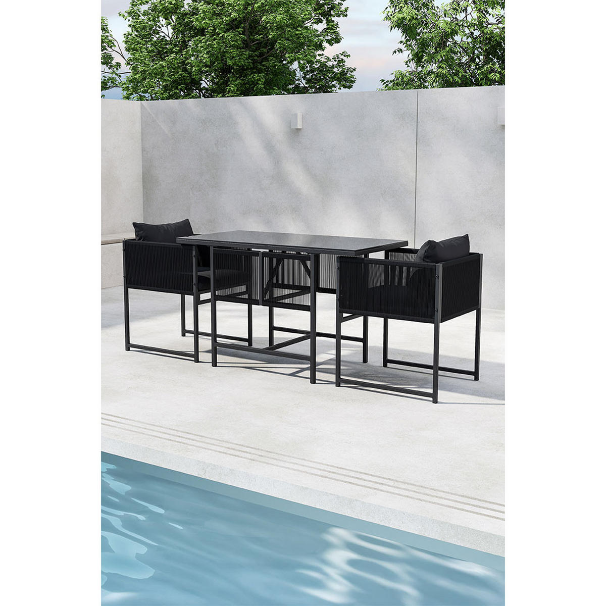 GARTENSET, Noto, Tisch Schwarz, Stahl, 61 x 120 x 73 cm, 3-teilig - Schwarz, Metall - ebuy24