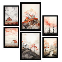 POSTER Set Mit 6 Orange Stadt A3 & A4 Schwarzer Rahmen - Schwarz, Papier (29/3cm) - Nacnic