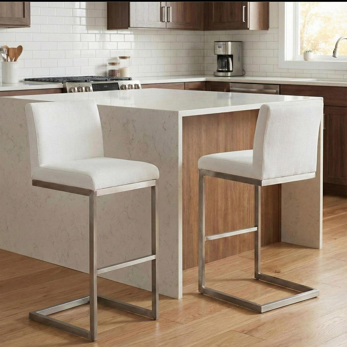 BARHOCKER Stoff Weiß - Chromfarben/Weiß, Textil/Metall (42/104/48cm) - CLP