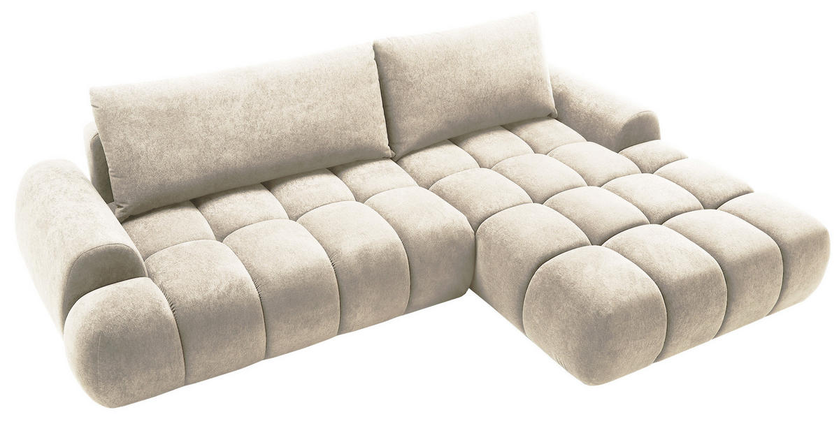 ECKSOFA 280 cm Valerio mit Bettkasten, 280 cm, Rechts, Schlaffunktion, Vanille - Ecru, Holz (177/280cm) - Emporius