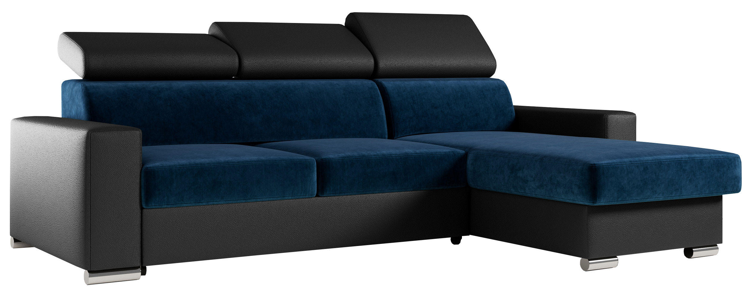 ECKSOFA FOX-L Dunkelblau/Schwarz - Silberfarben/Schwarz, Kunststoff/Textil (242/168cm) - MKS