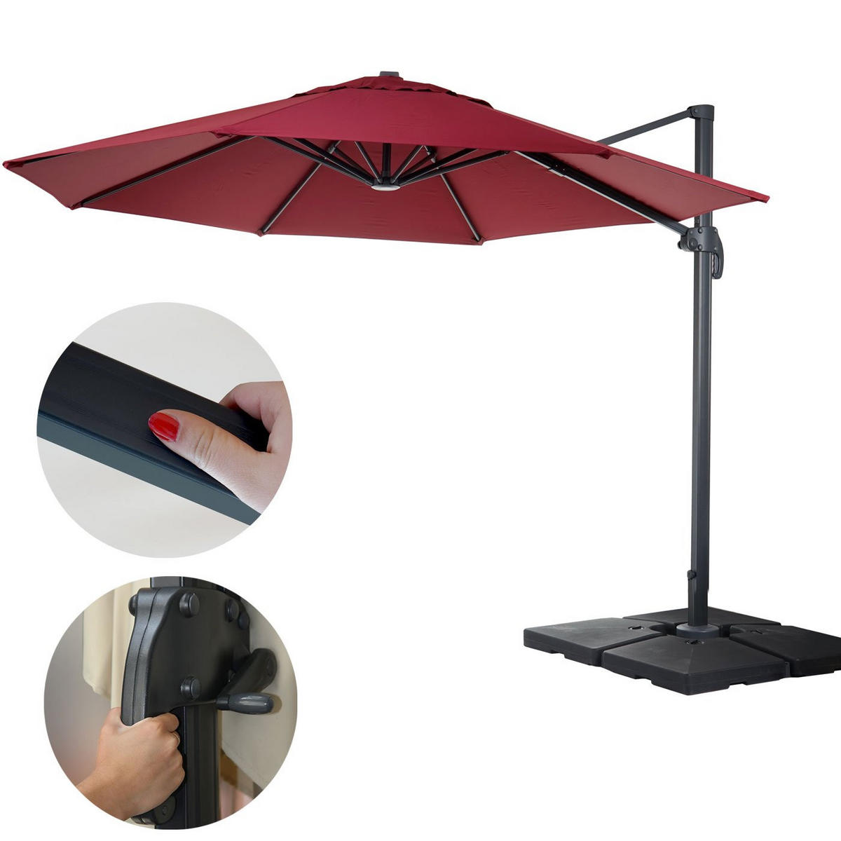 AMPELSCHIRM RUND Bordeaux 400/400 cm - Bordeaux, Textil (420/400cm) - MCW