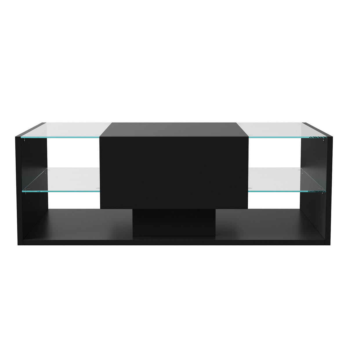COUCHTISCH SCHWARZ MIT LED & GLAS Hochglanz, 100x50x35cm, Modern Wohnzimmer - Schwarz, Stein (100/50/35cm) - CASIVA