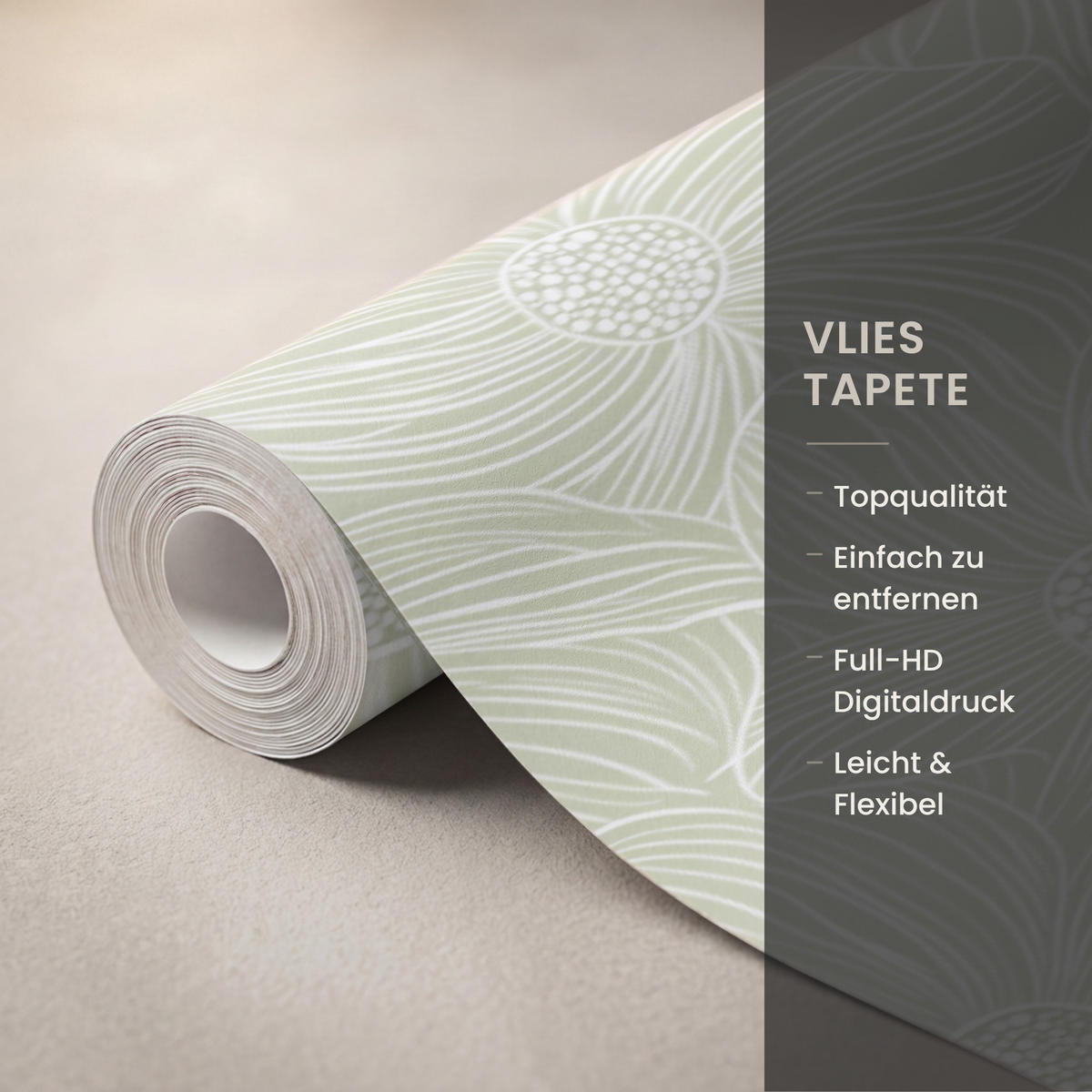 TAPETE - Gelassenheit - Blumen - Grün - 450x240 cm - Salbeigrün, Papier (450/240cm) - OnlyWow