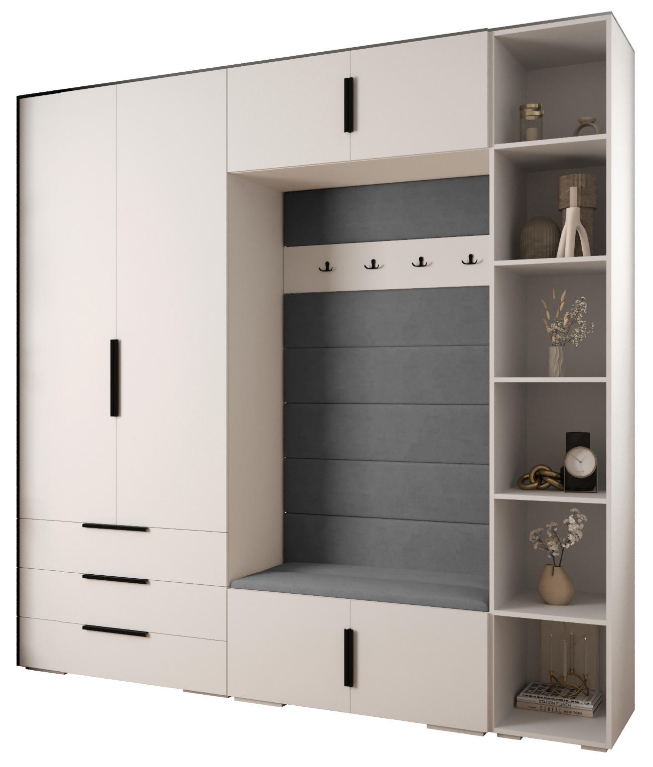 Abiks Möbel Garderoben-Set Weiß, Grau, Schwarz 240x236.7x47 cm
