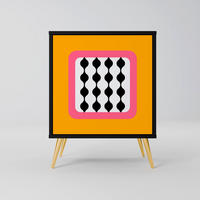SIDEBOARD TEARS IN HEAVEN, Schwarz, 57,5x42x75,5 cm, Goldfarbene Metallfüße - Goldfarben/Multicolor, Holzwerkstoff/Metall (57.5/75.5/42cm) - SpaceRebels
