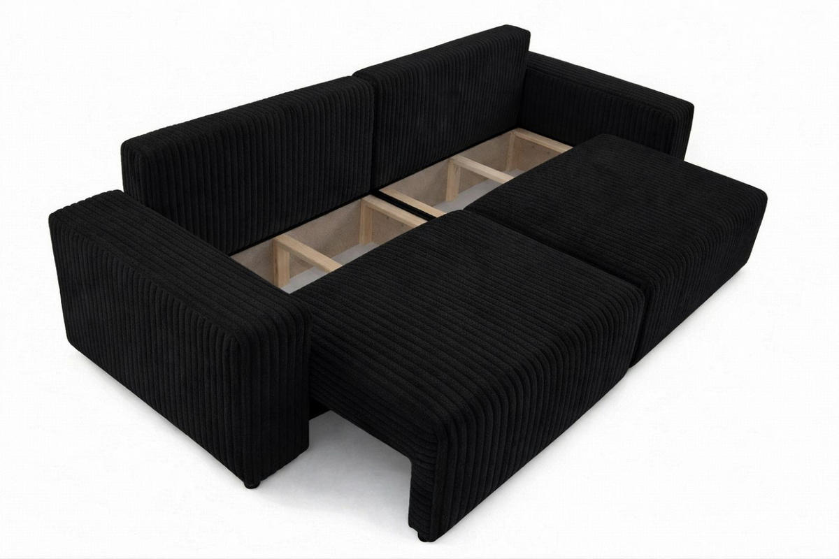 SOFA Mit Schlaffunktion Und Bettkasten, Cordstoff Tilia, Schwarz, BEST SCORNER - Schwarz, Holz (245/83/90cm) - Kaiser Möbel