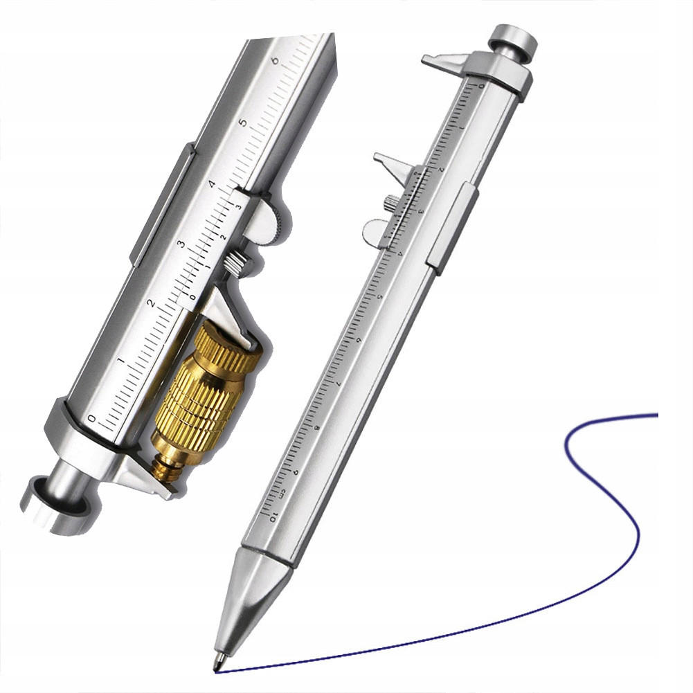 SCHIEBLEHRE 2-in-1, Stift mit Messskala, 0-100 mm, ±0,02 mm, 150 mm, Ersatzmine - Multicolor, Kunststoff/Metall (10/10/10cm)