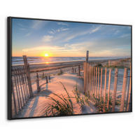 LEINWAND Bilder mit Rahmen - Strand - Meer - Düne - Sonnenuntergang - Landschaft - 120x80 - Beige, Textil (120/80cm) - MuchoWow