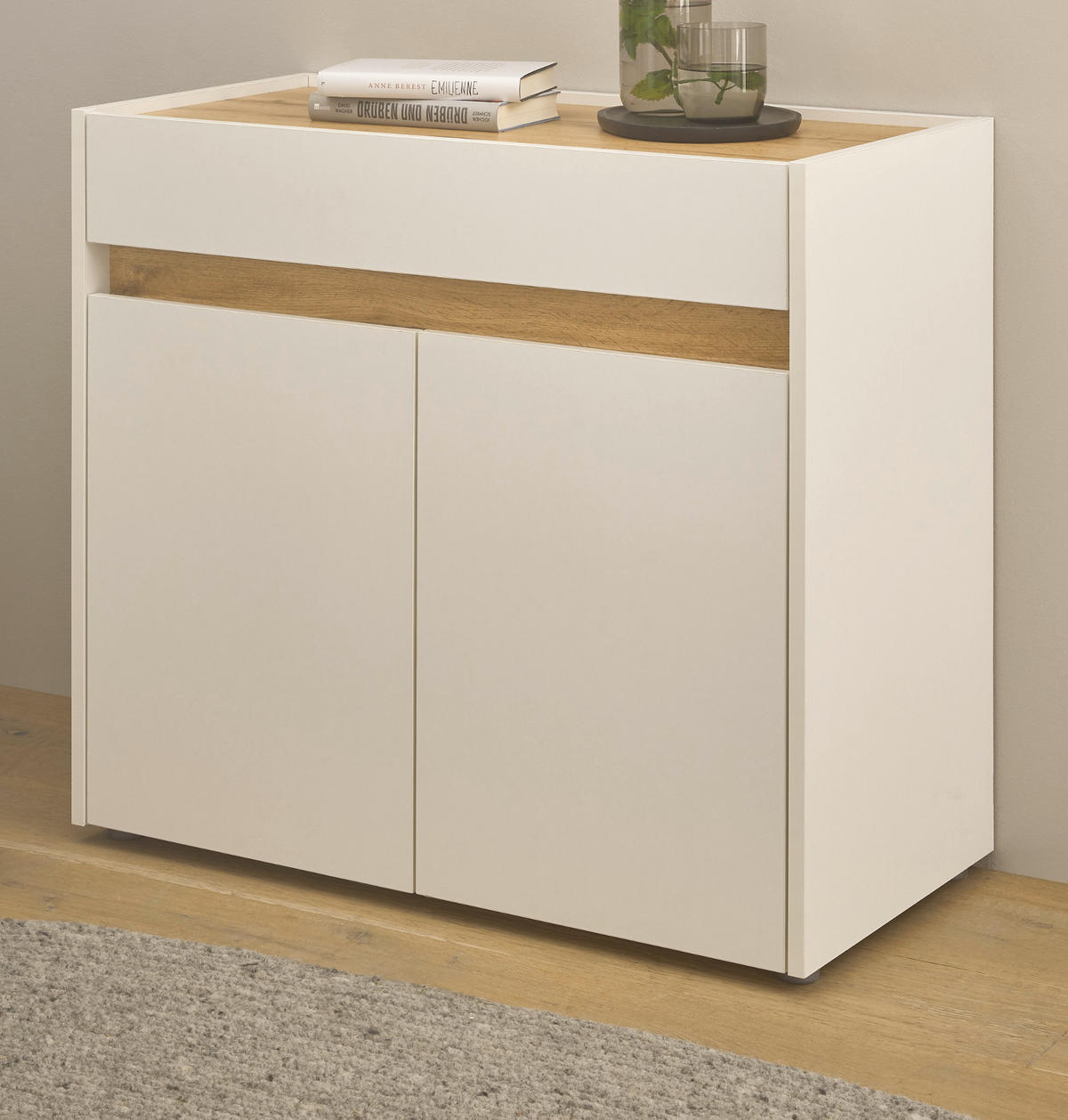 STANDCONTAINER Weiß, Eiche Wotan 80 x 70 cm, Büro Kommode mit Stauraum und großem Schubkasten - Eichefarben/Silberfarben, Holzwerkstoff/Kunststoff (80/70/40cm) - Furn.Design