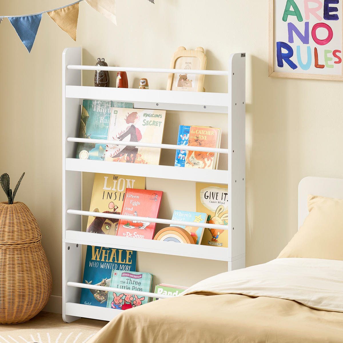 OTROŠKA KNJIŽNA POLICA s 4 policami Bela 80x12x118cm Minimalističen - bela, leseni material (12/118/80cm) - SoBuy