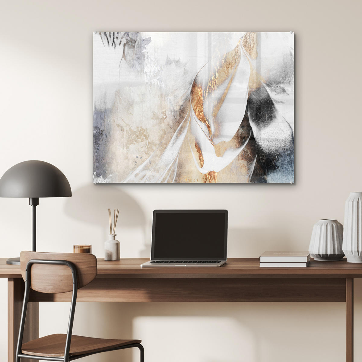 OBRAZ NA AKRYLOVOM SKLE Luxusné - abstraktné - zlaté - biele 80x60 cm - zlatá, sklo (80/60cm) - MuchoWow