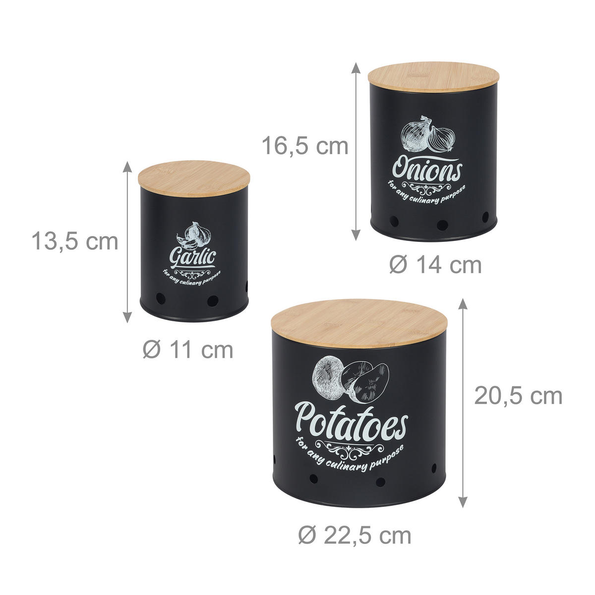 3XÚLOŽNÁ dóza - čierna, kov/drevo - Relaxdays