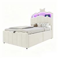 POLSTERBETT 90x200cm Samt LED USB Hydraulik Stauraum Beige - Beige, Metall (90/200cm) - FLIEKS